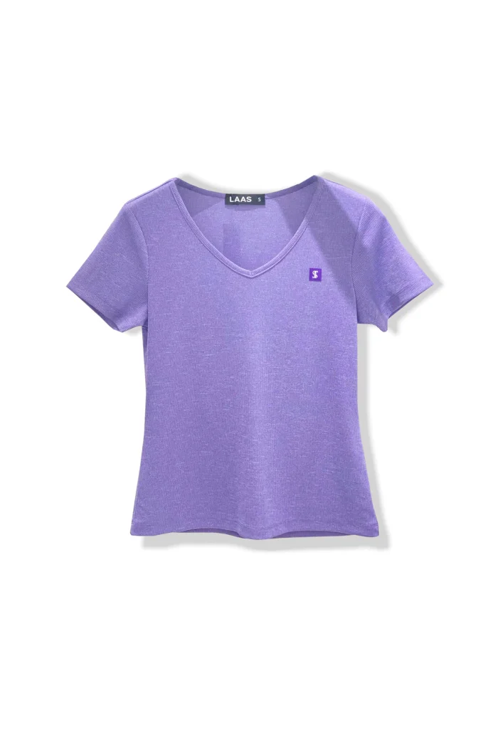 ÁO CỔ TIM TAY NGẮN ĐỐM TÍM