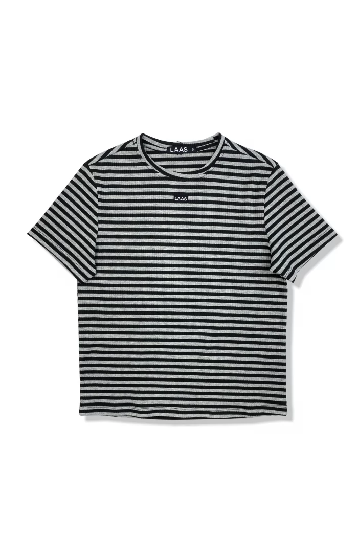 ÁO THUN CỔ TRÒN SỌC 2025 XÁM ĐEN