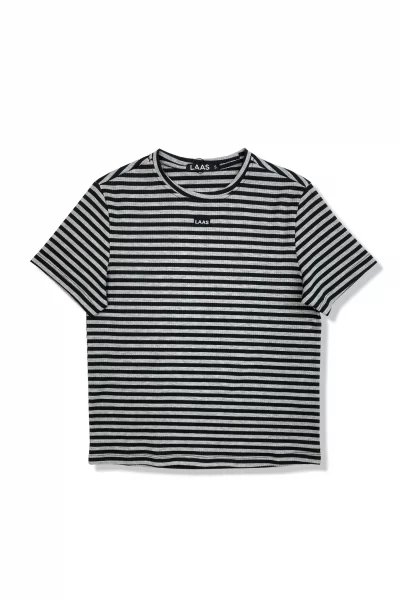 ÁO THUN CỔ TRÒN SỌC 2025 XÁM ĐEN