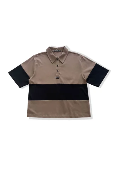 ÁO POLO RÃ PHỐI THÂN NÂU ĐEN