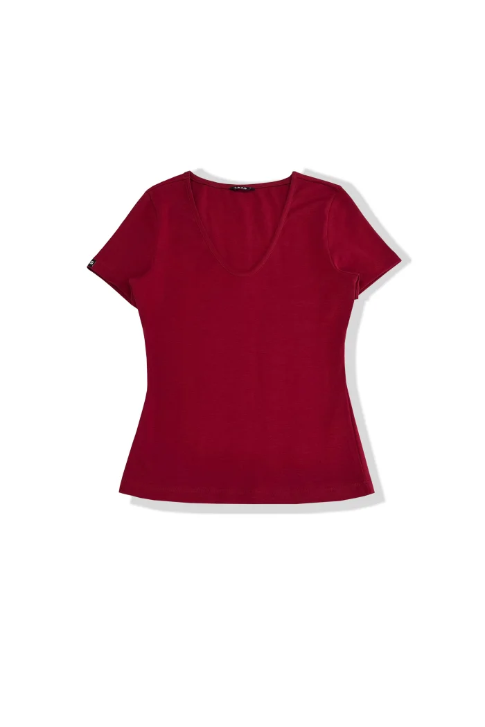 ÁO RIP COTTON CỔ V ĐỎ ĐÔ