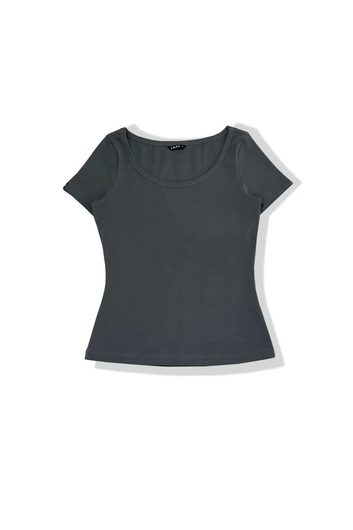 ÁO RIP COTTON CỔ RỘNG TRÒN XÁM