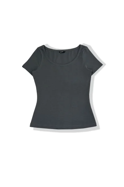 ÁO RIP COTTON CỔ RỘNG TRÒN XÁM