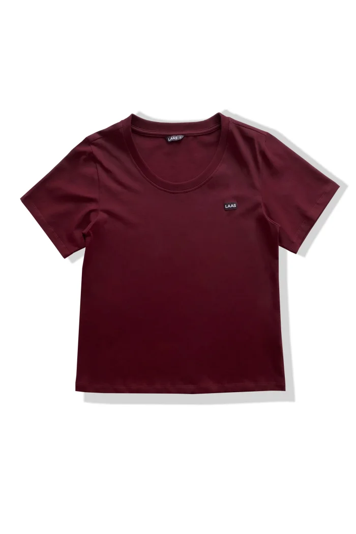 ÁO THUN COTTON CỔ RỘNG ĐỎ RƯỢU