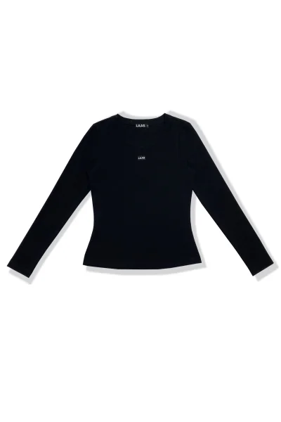 ÁO RIP COTTON CỔ TRÒN TAY DÀI ĐEN