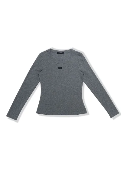 ÁO RIP COTTON CỔ TRÒN TAY DÀI XÁM TIÊU